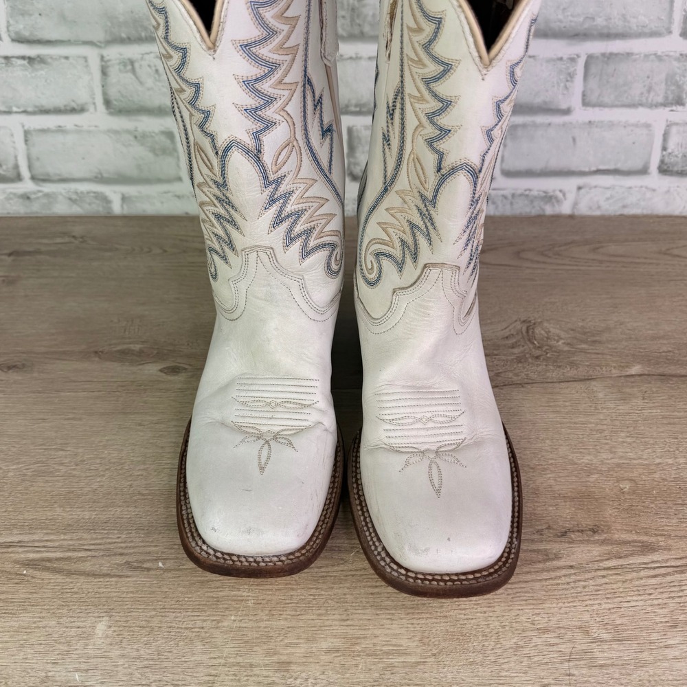 Dan Post White Leather Embroidered Western Boots Square Toe Womens 8.5 - Picture 4 of 9